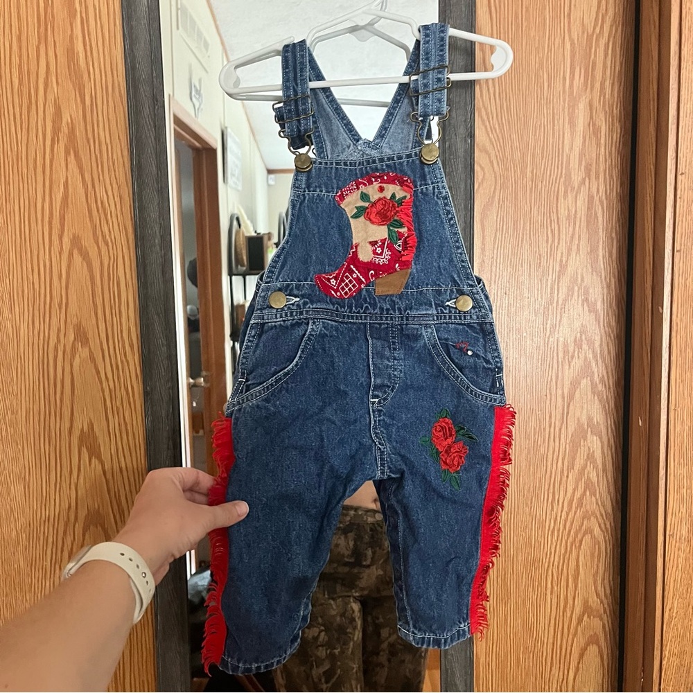 Toddler Denim Floral Boot Overalls with Western Rodeo Vibes